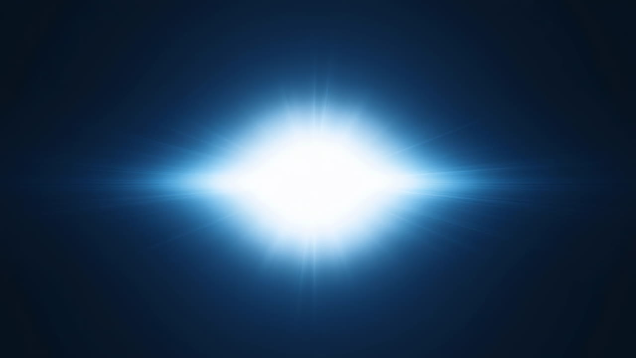 Bagliore blu brillante dell'obiettivo che si espande e irradia su sfondo scuro