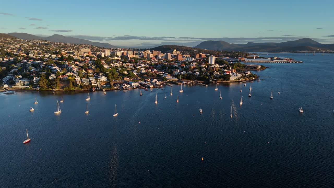 Aerial View of Hobart, Tasmania at Sunset