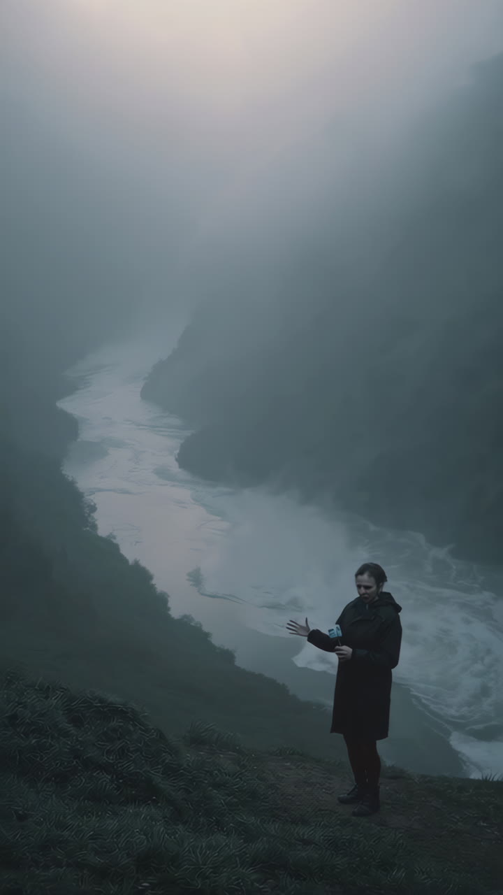 Misty Mountain River Valley with Woman