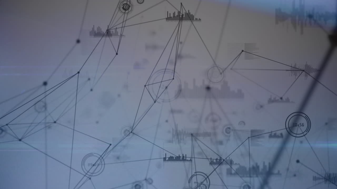 animación de la red de conexiones con estadísticas sobre fondo gris