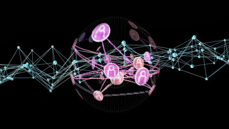 red de conexiones y animación de procesamiento de datos sobre el globo digital