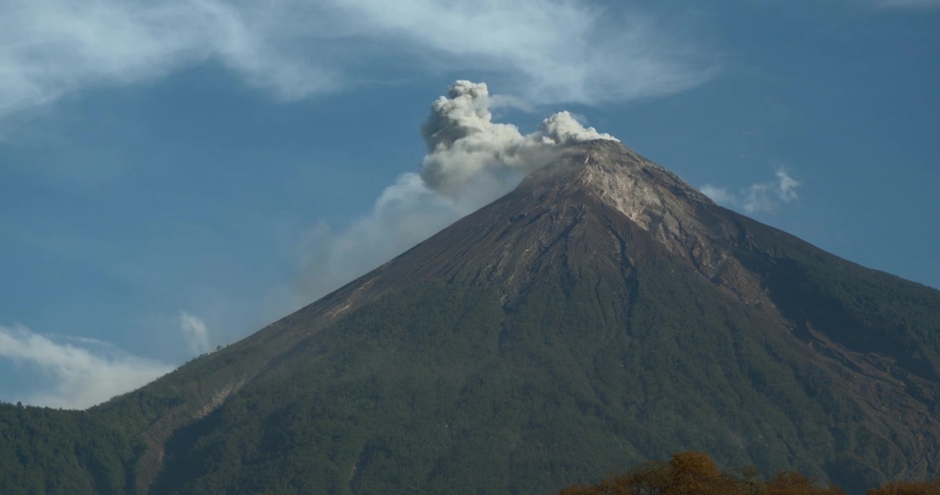 Volcán de Fuego (ildvulkanen) i Guatemala. Røgaktivitet efter udbrud i juni 2018. Vidvinkelbillede.