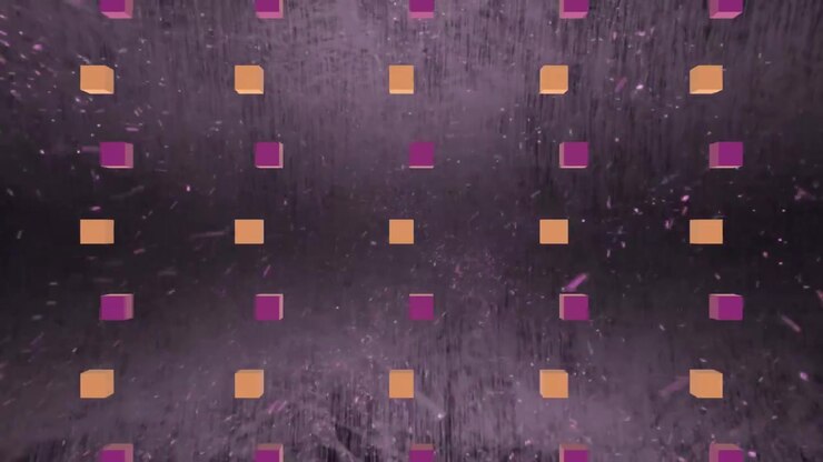 Animation of cubes over sparkles on purple background