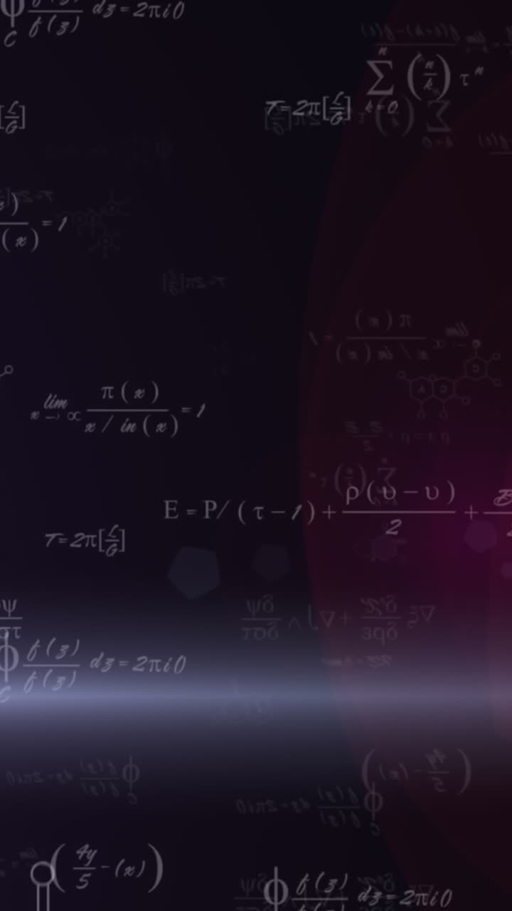 animación de ecuaciones matemáticas y rastro de luz sobre fondo negro