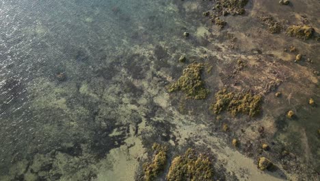 aerial close up view of pure transparent water,atlantic ocean shore rocks