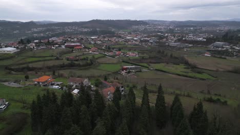 Rural-Landscape-Aerial-of-Lagares,-Felgueiras,-Portugal