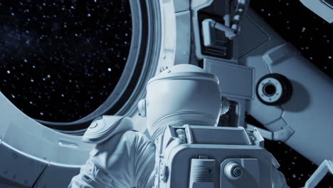 astronaut in spacecraft viewing stars
