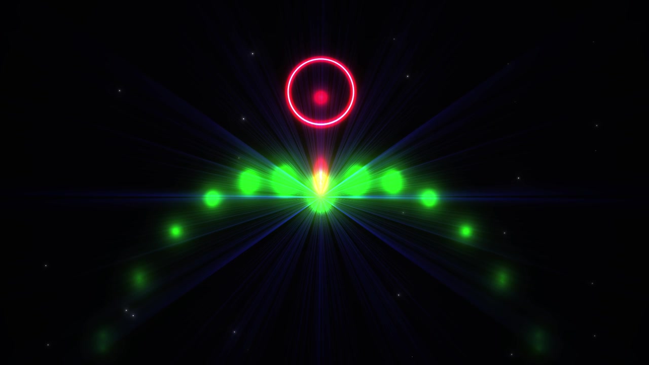 Abstract Glowing Light Rays and Neon Circles on Black Background