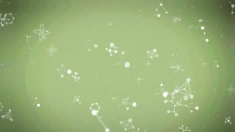 Animation-of-molecules-floating-over-green-background