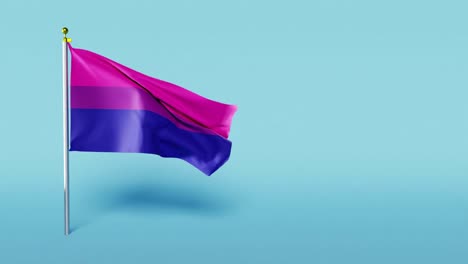 Bisexual-Pride-Flag-flowing-against-blue-background,-3D-animation