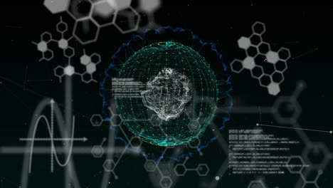 animación del globo y procesamiento de datos científicos sobre fondo negro