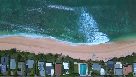 Aerial Drone view of Pipeline Beach in Hawaii, Oahu, surfing beach.