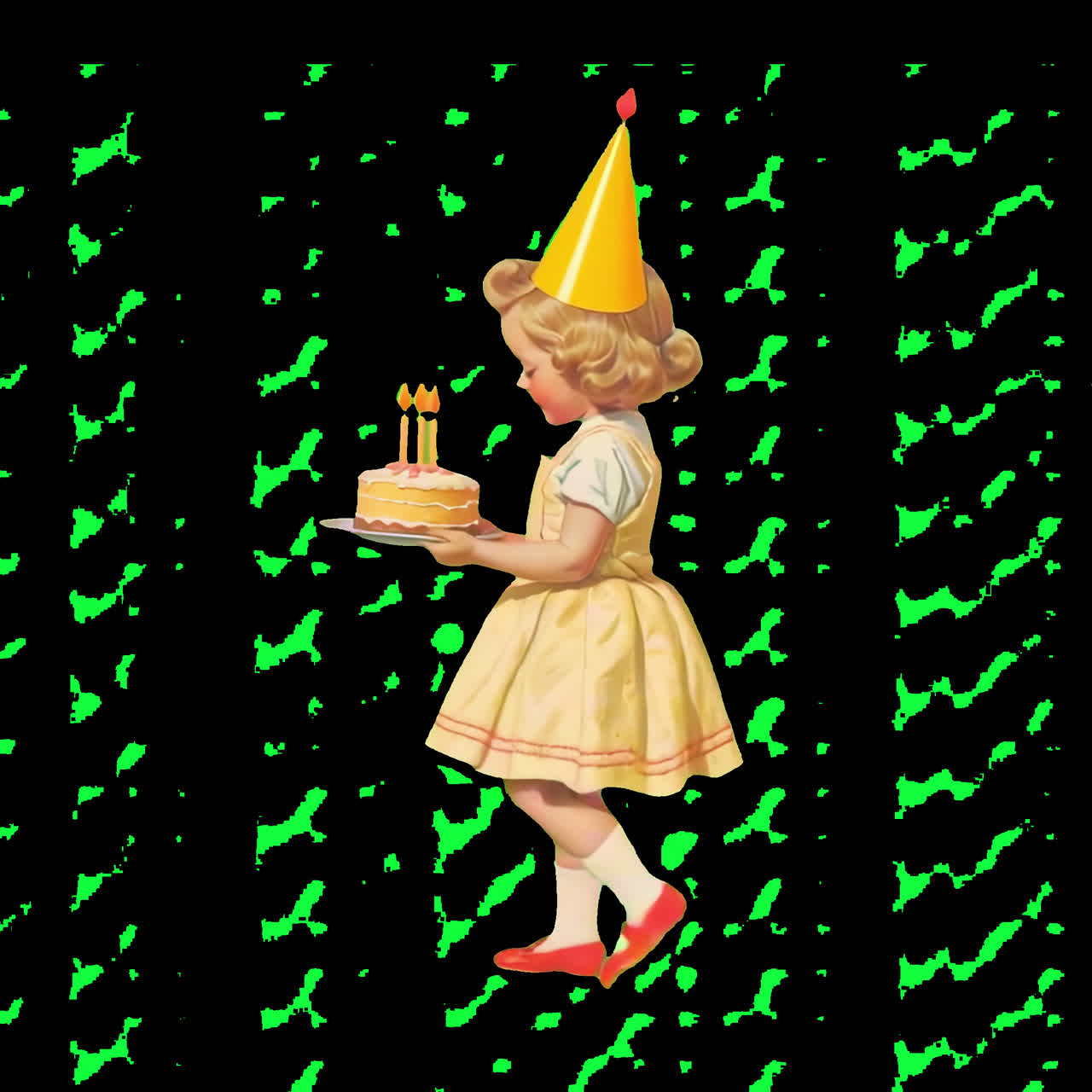 Vintage child birthday celebration animation isolated asset, transparent 4K video, alpha channel