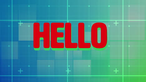 animación del texto de saludo sobre formas sobre fondo verde