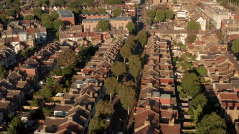 Toma-Aérea-Estacionaria-Sobre-Un-Tranquilo-Suburbio-De-Londres.