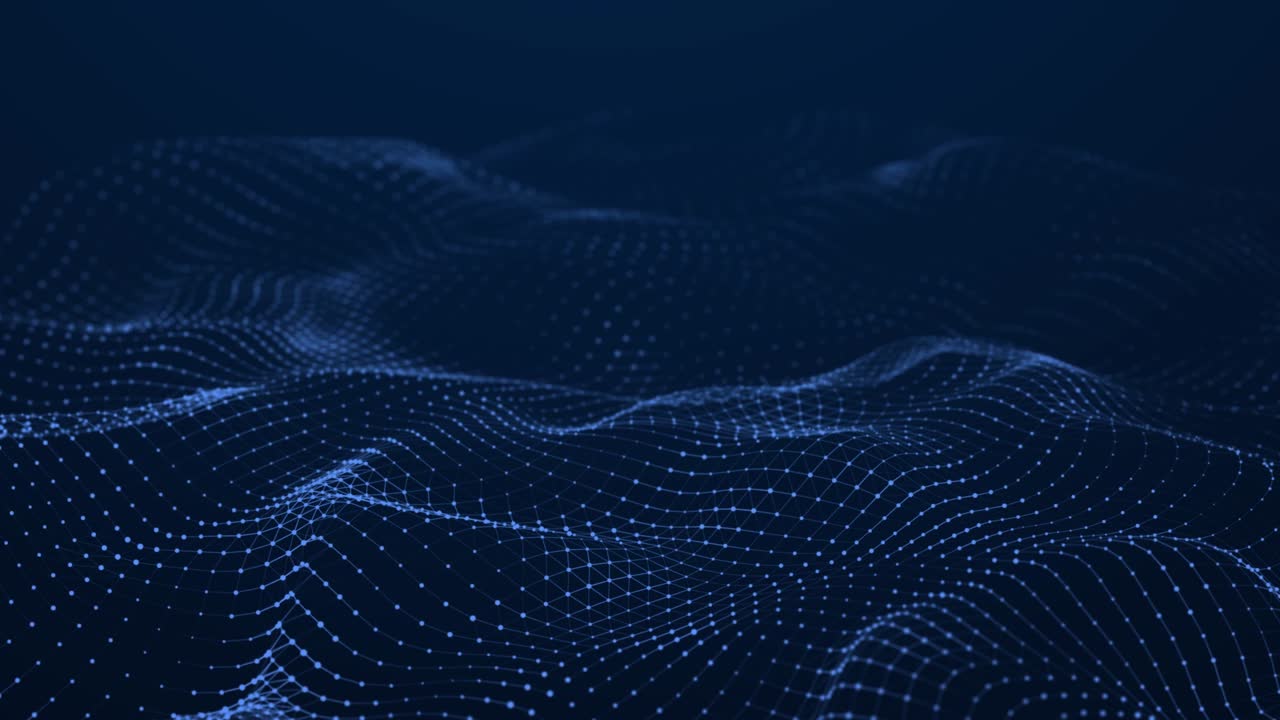 Dynamic wave with many dots. Abstract motion background of colored dots. Technology or science. 3d rendering Seamless loop. 4K