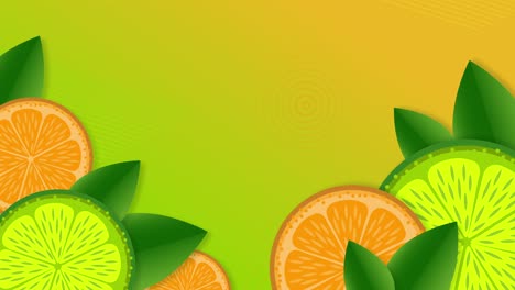 colorful loop background 4k, flat animation with lemons and leaves