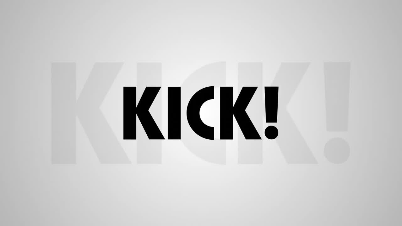 animación digital del círculo que se expande sobre el texto de patada con efecto de sombra contra un fondo gris