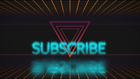 animation of subscribe neon text over triangle and squares