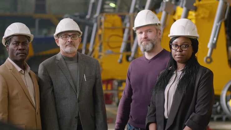 Group Portrait of Multiethnic Factory Engineers
