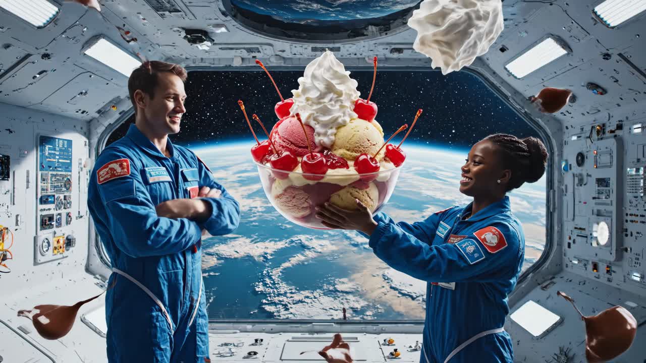 Astronauts Enjoying Ice Cream in Space