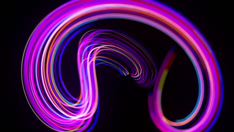 motion graphics, sci-fi bg. flusso di linee di neon multicolori che formano forma a spirale, riccioli e motivi. sfondo astratto con tracce di luce, moderno sfondo di motion design alla moda. flusso di luce bg in 4k.