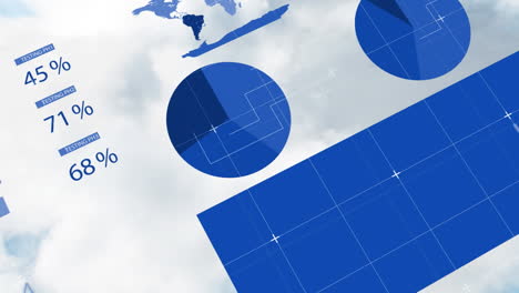 animación del procesamiento de datos sobre el cielo con nubes