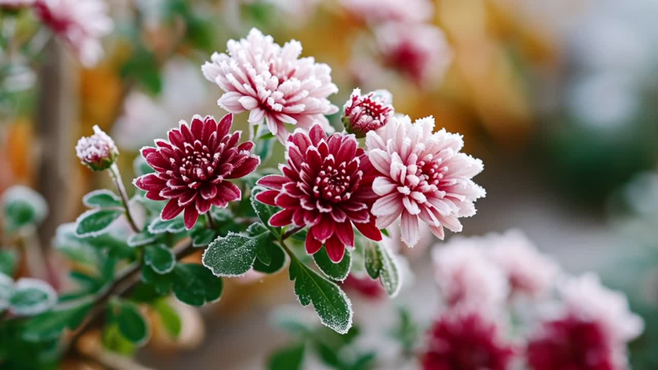 Chrysanthemums with frost