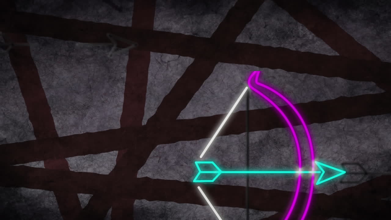 animación de formas geométricas y tiro de arco sobre un fondo geométrico oscuro