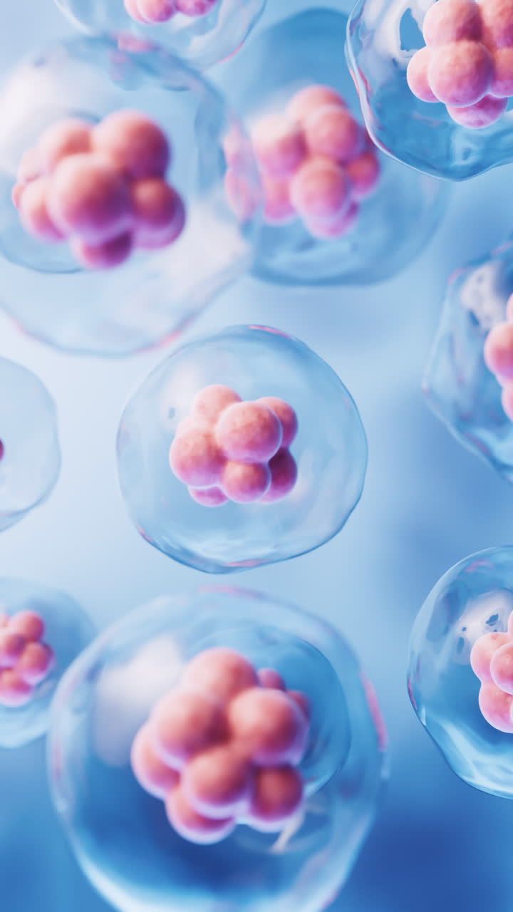 célula transparente con biotecnología y concepto cosmético, renderización en 3d.