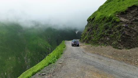 Car-Driving-On-Dirt-Road-Of-Abano-Pass-To-Tusheti-National-Park-In-Georgia