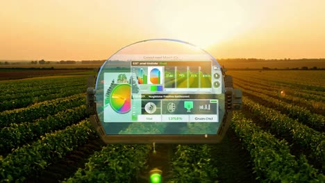 aerial view of a field at sunset with precision agriculture technology