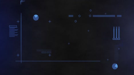 animation of data processing with blue markers with glitch on black background