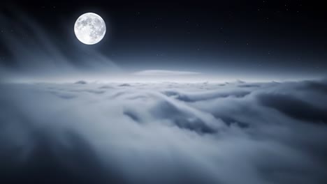 a serene lunar view: a stunning perspective of the moon illuminating soft clouds against a twilight sky