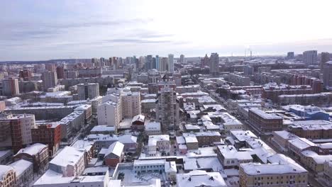 snowy cityscape aerial view