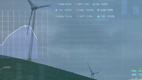 Animación-Del-Procesamiento-De-Datos-Estadísticos-Y-Bursátiles-Sobre-Un-Molino-De-Viento-Giratorio-Contra-El-Cielo-Gris