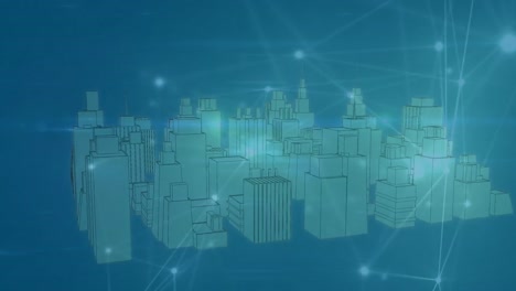 animation of network of connections over digital city