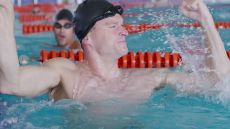 swimmers swimming into the pool