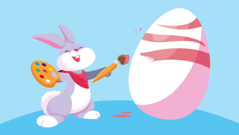 happy easter card with cute rabbit painting egg