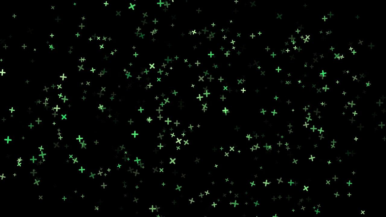 Green Plus Sign Symbols Floating on Black Background