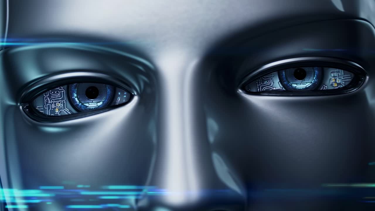 Close-up of an AI robot's eyes
