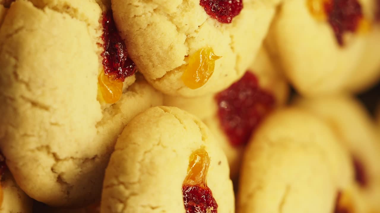 Close-up of stacked jam cookies