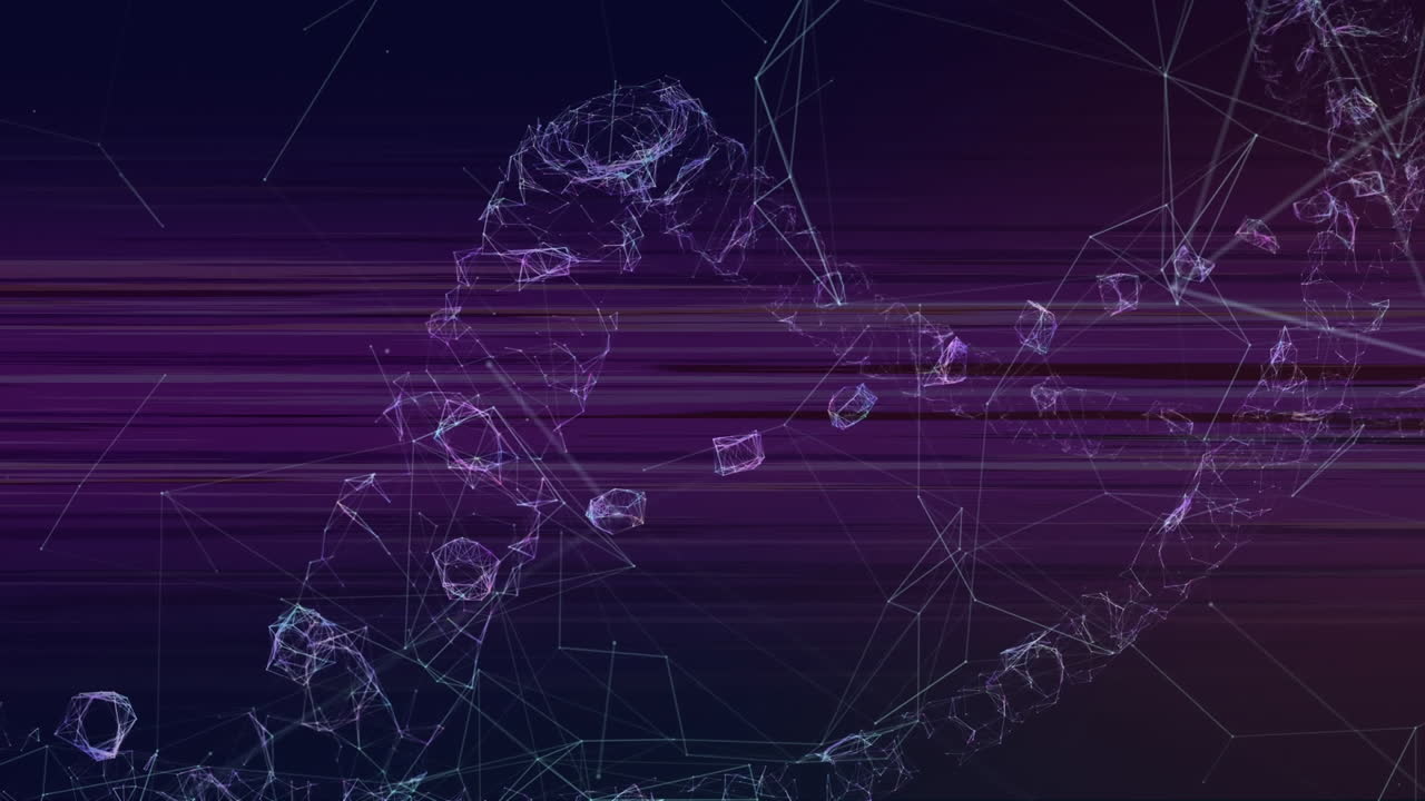 Animation of networks of connections and dna structure on purple background