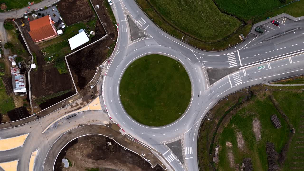 aerial of roundabout with grass center surrounded by roadways in Revinhade Felgueiras Portugal