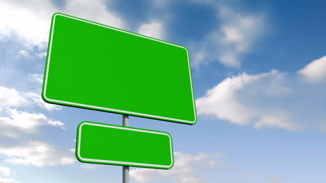 Two-empty-green-road-sign-over-cloudy-sky