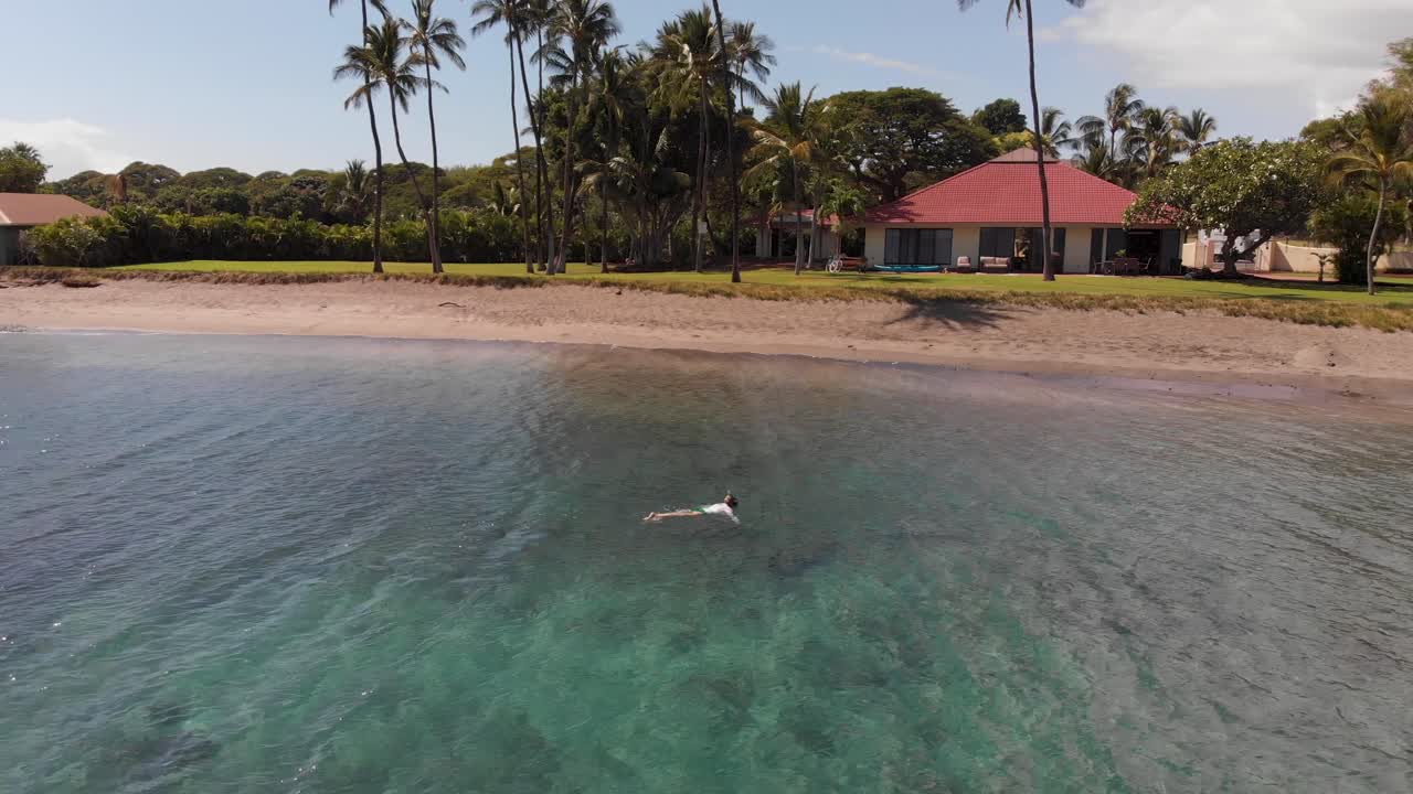un nadador bucea en las cristalinas aguas turquesas de la playa de olowalu en maui, hawai.