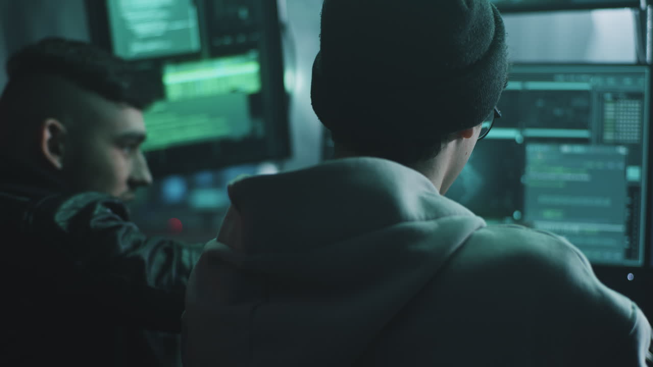 Team of Hackers Working Late Night