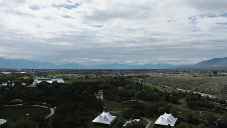 Ashton-Gardens-and-the-Jordan-River-Parkway-in-Lehi,-Utah---aerial-panorama