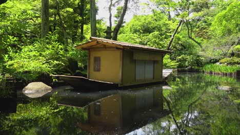 Traditional-japanese-garden-with-lake-and-boat