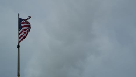 pollution engulfs american flag smoke stack factory